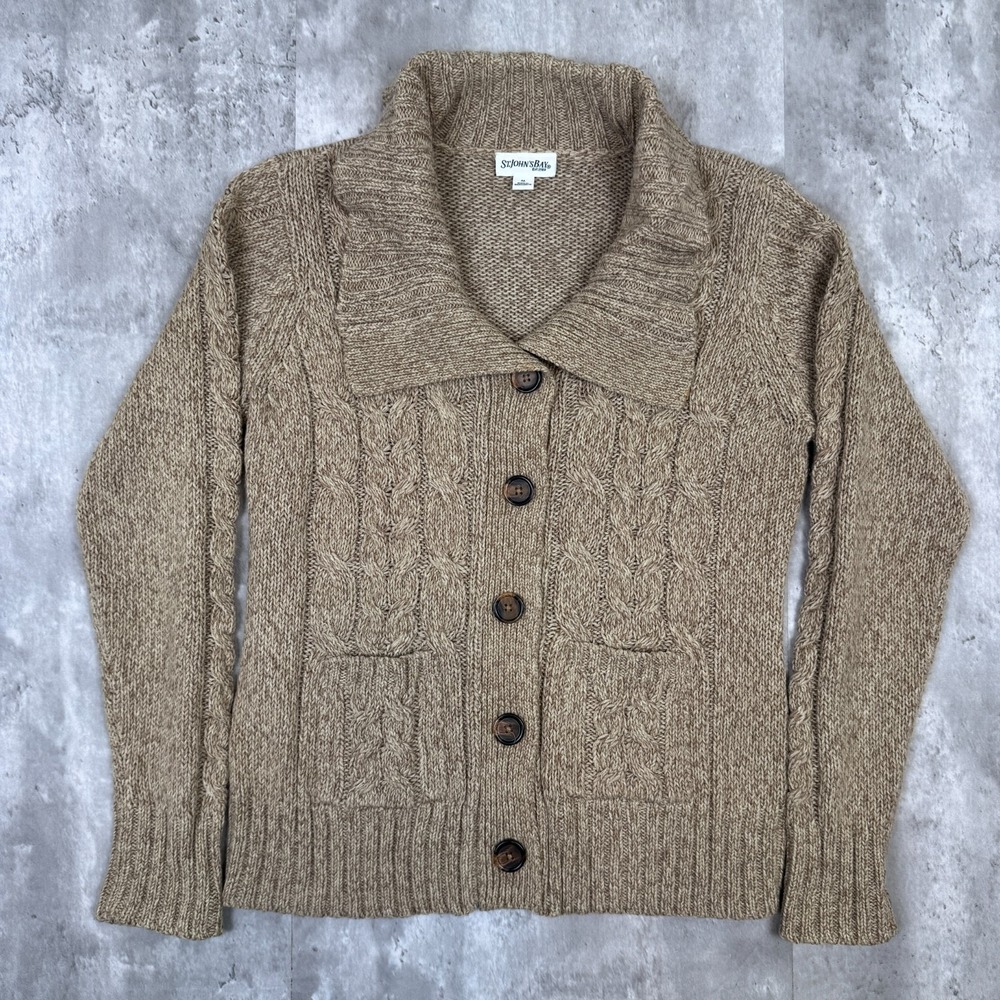 St. John's Bay Cardigan Women's Medium Chunky Cable Knit Button Front Sweater - Picture 1 of 7